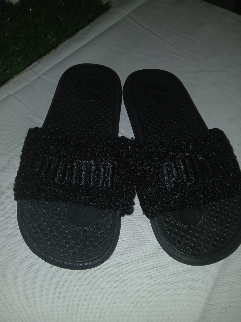 Puma Black Fuzzy Slide Sandals